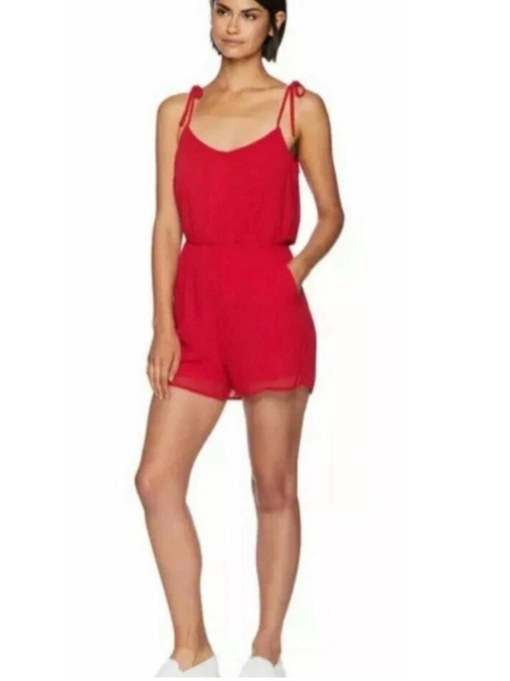 BCBG MAXAZRIA Red Tie-Shoulder Sexy Summer Romper Size Medium